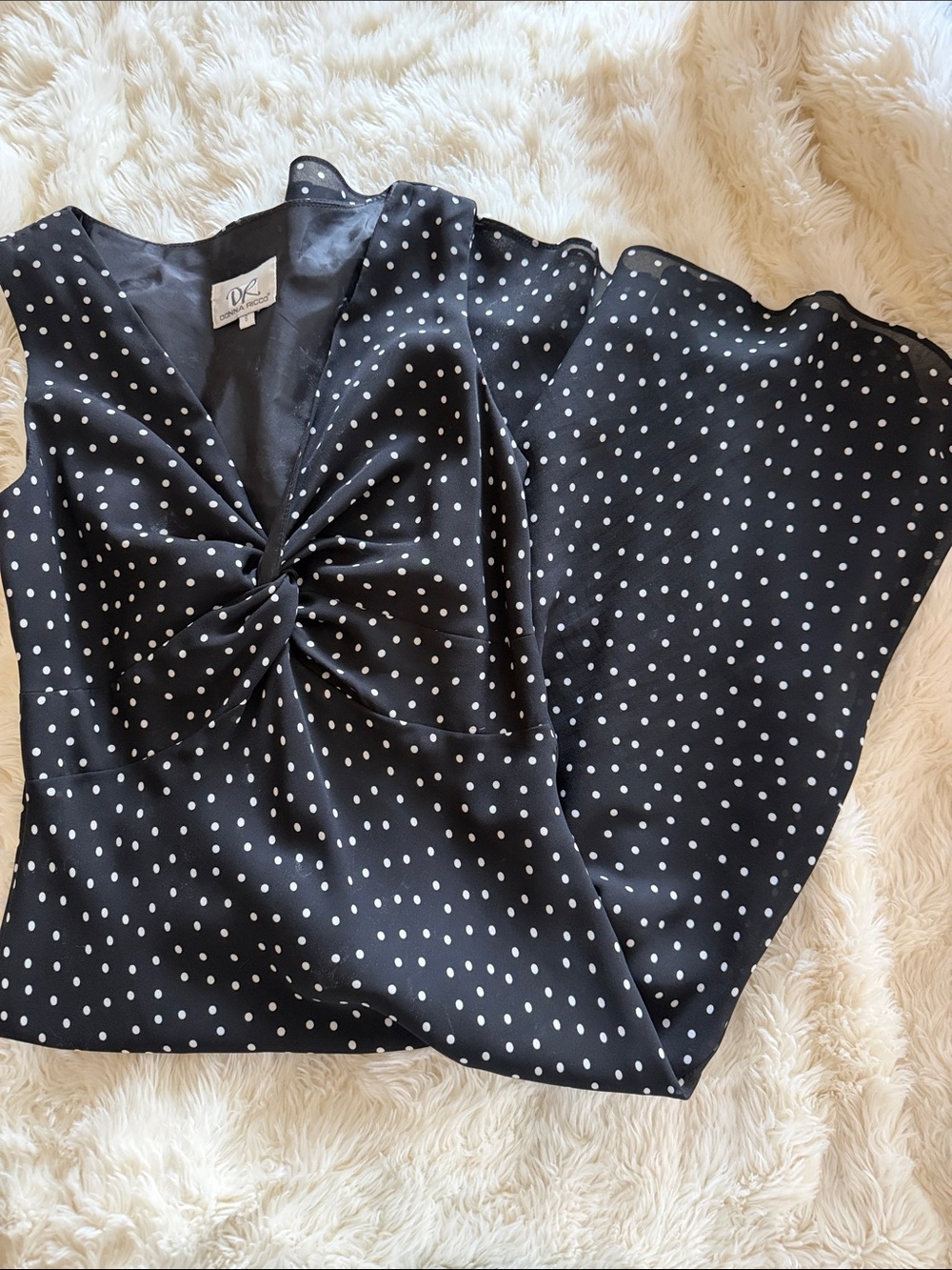 Donna Ricco Black and White Polka Dot Twist-Front Dress